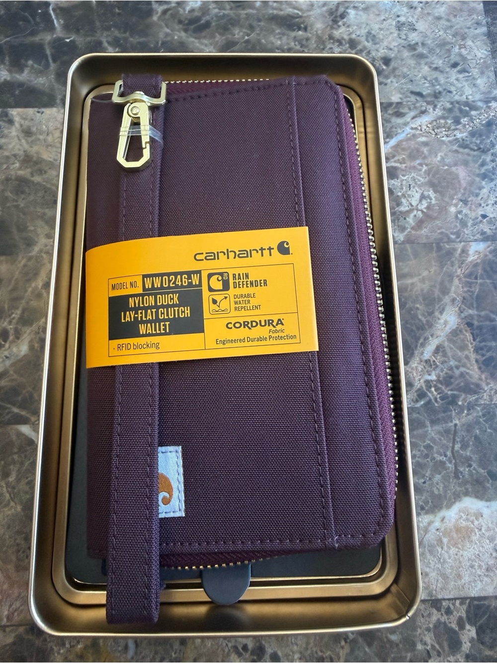 Carhartt Purple Nylon Duck Lay-Flat Clutch Wallet with Gold Label